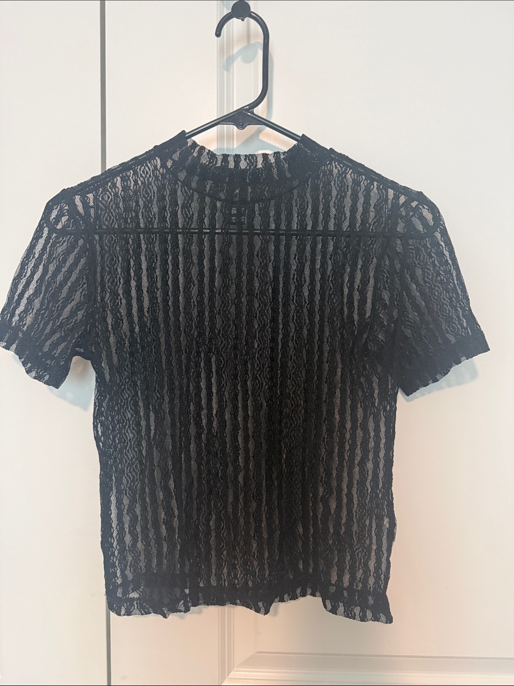 Black Sheer Lace Short Sleeve Blouse